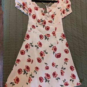 Kittenish Floral Mini Dress in White and Red